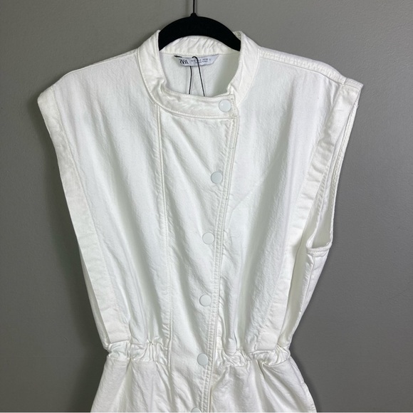 Zara denim jumpsuit white small boiler suit gas station painter utility baggy - Picture 5 of 11